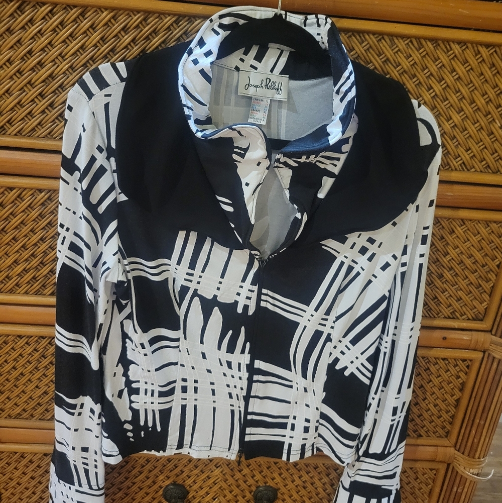 Joseph Ribkoff Black and White Wired Neck And Cuffs Classy Jacket
